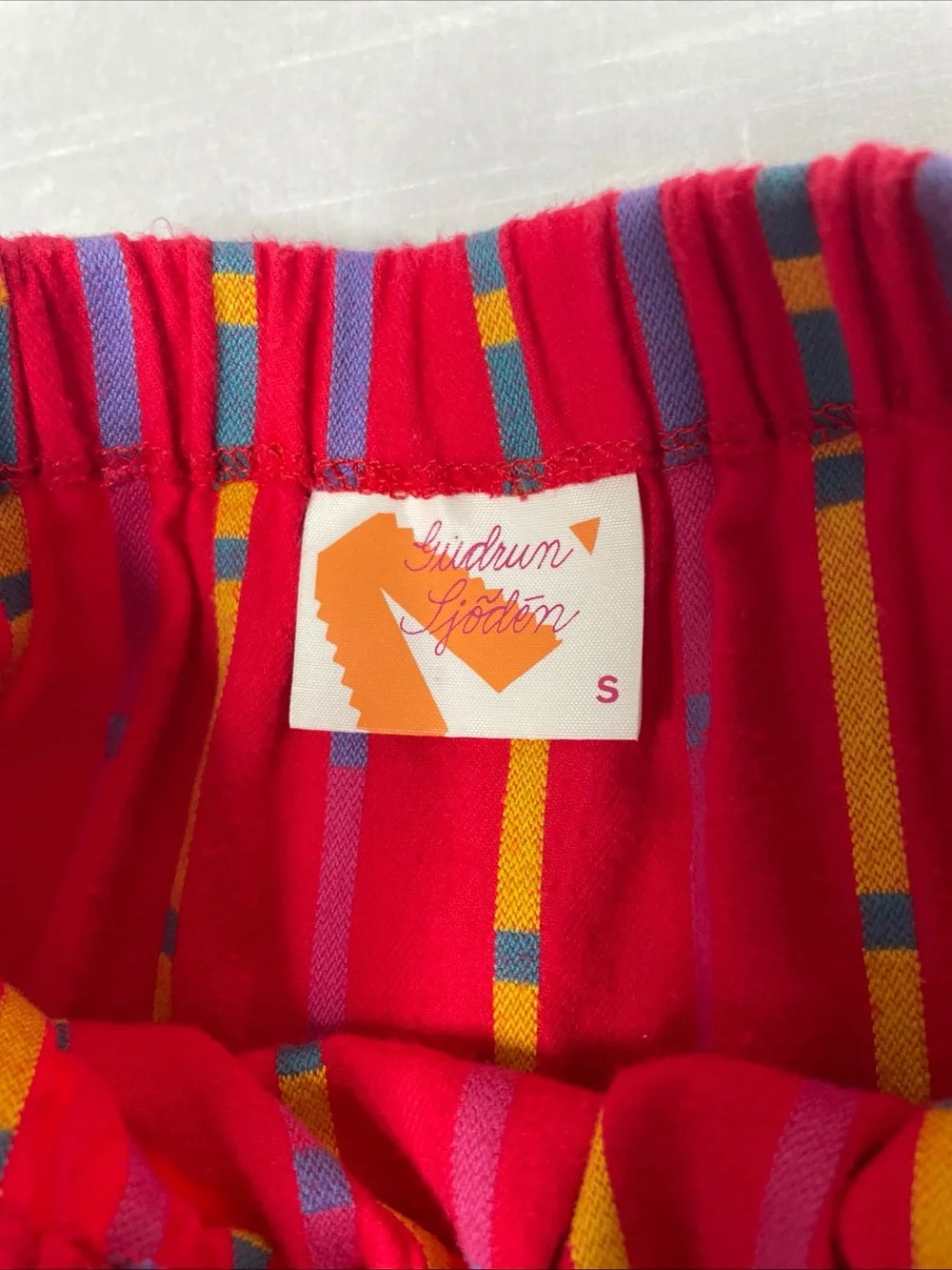 Gudrun Sjoden Red Colorful A-Line Skirt Cotton Pull on Size Small Elastic Waist - Picture 4 of 9